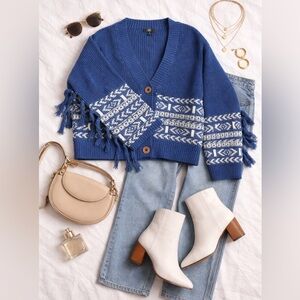 NWOT FRYE patterned jacquard cardigan